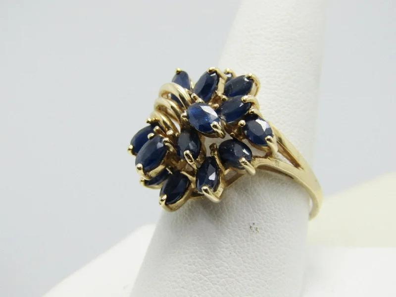 Customizable Engagement Ring for Her10kt Blue Spinel Cluster Ring, Tiered, Art Deco Design, Size 10, 3.5 TCW+, Yellow Gold, Signed EL