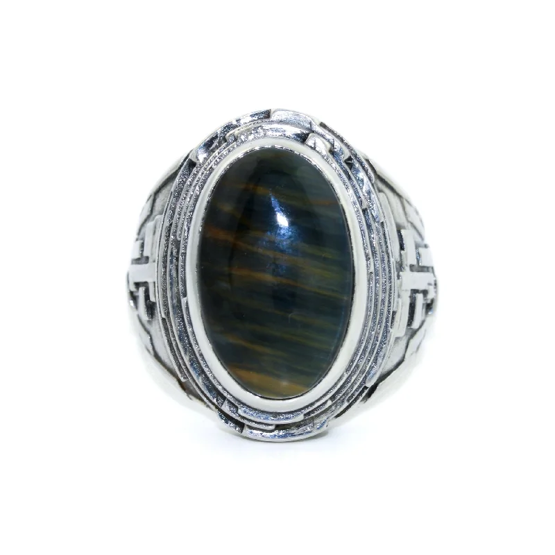 Engagement Ring with Heart-Shaped Diamond"Fractal" Ring x Blue Tiger's Eye”