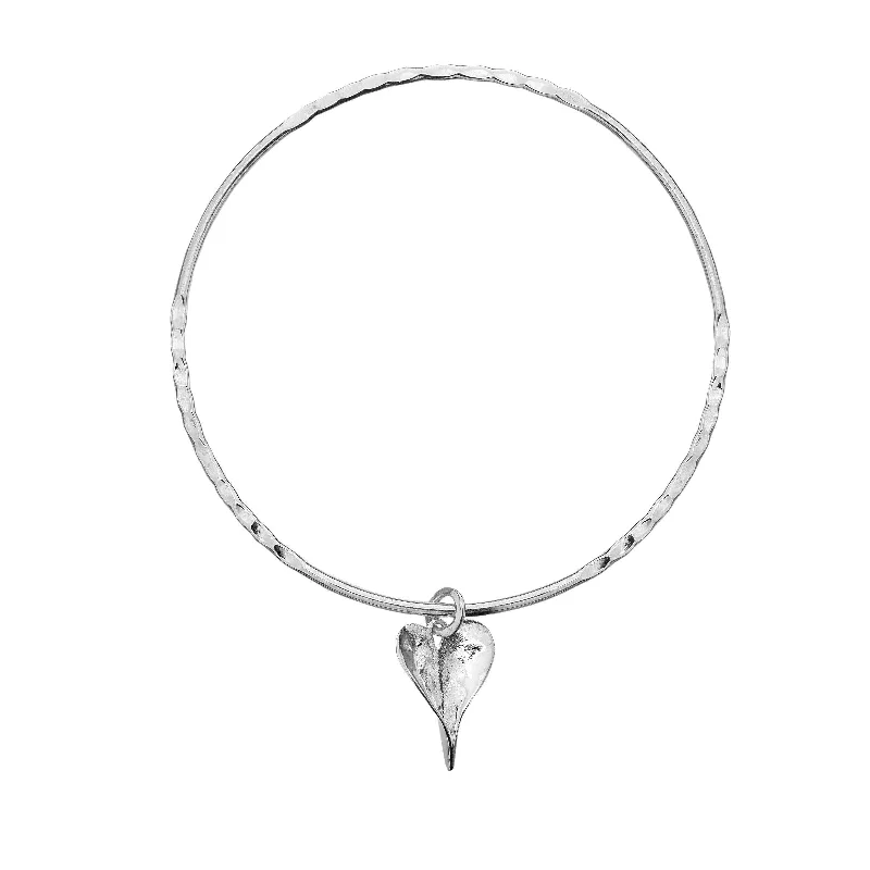 Crystal Bangles-Sea Gems Sterling Silver Heart Shaped Leaf Bangle