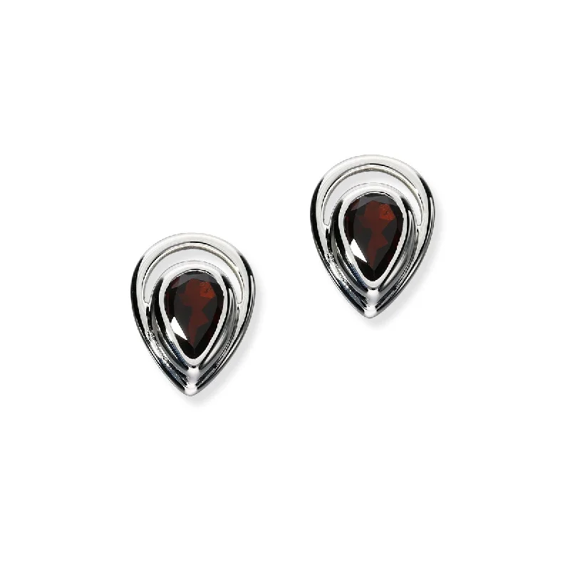 Wedding Jewelry Earrings-Flourish Silver Earrings CE402 Garnet