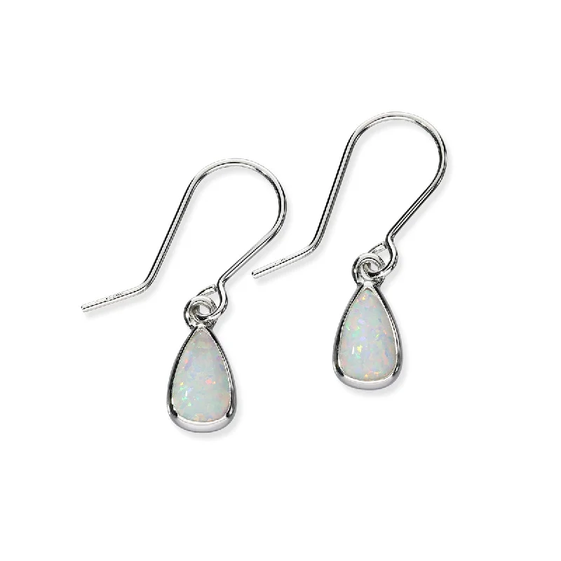 Small Drop Earrings-Sahara Sunset Silver Earrings SE385 White Opal