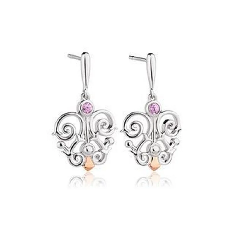 Chunky Hoop Earrings for Women-Silver & 9ct Rose Gold Bohemian Crown Jewels Pink Sappire Drop Earrings