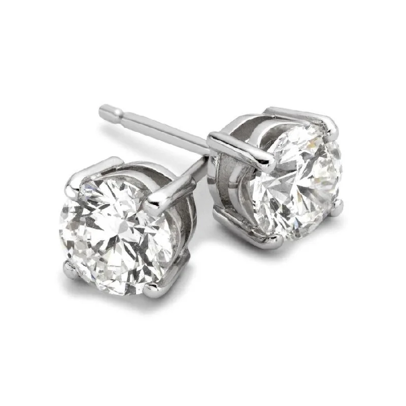 Art Deco Drop Earrings-18ct White Gold Solitaire Diamond Stud Earrings