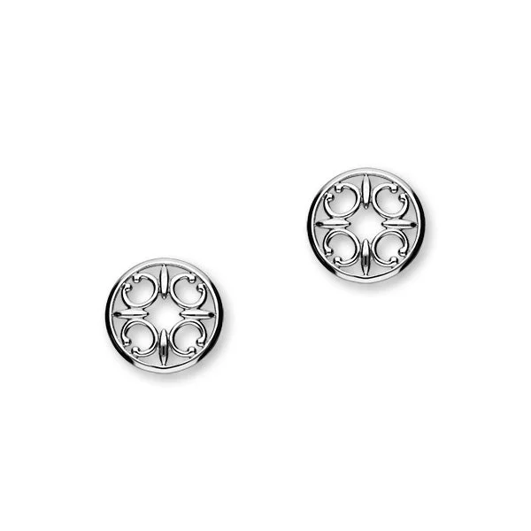 Clear Crystal Earrings-St Magnus Sterling Silver Cut-Out C Round Stud Earrings, E1912