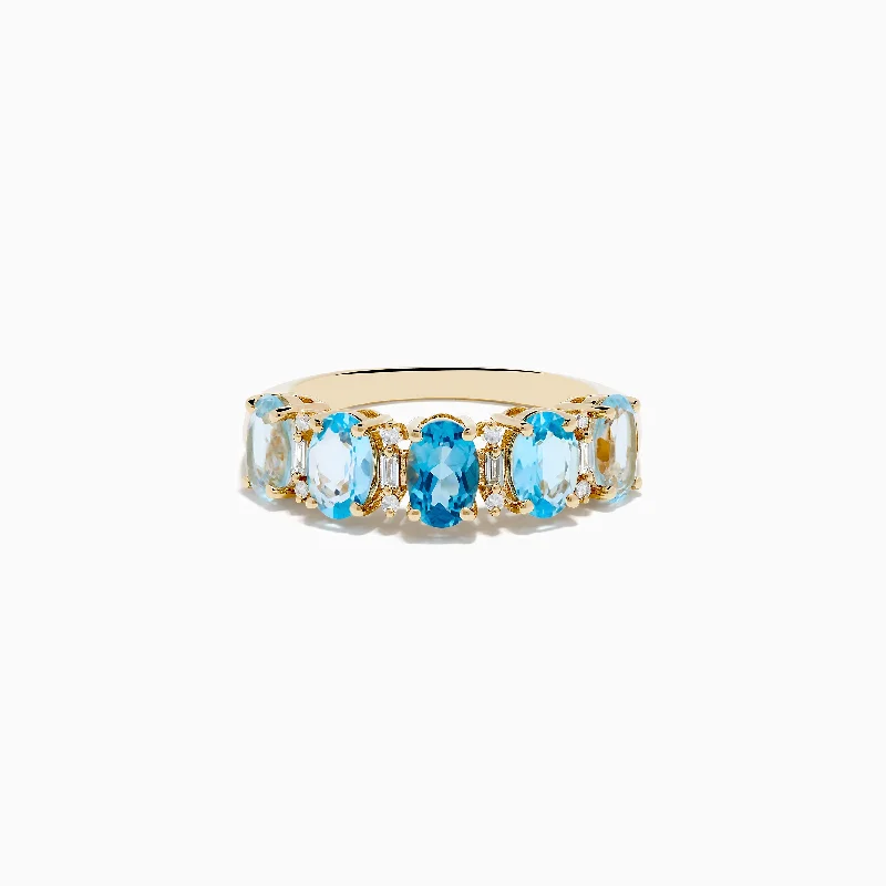 Engagement Ring with Unique Design14K Yellow Gold London, Sky & Blue Topaz and Diamond Ombre Ring