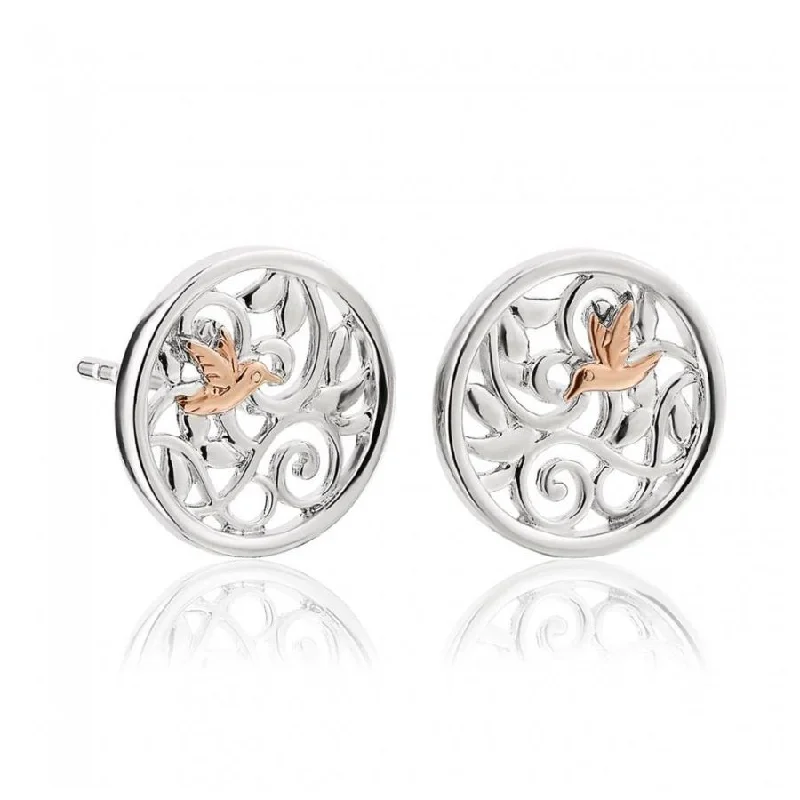 Colorful Drop Gold Earrings-Silver and 9ct Rose Gold Hummingbird Stud Earrings