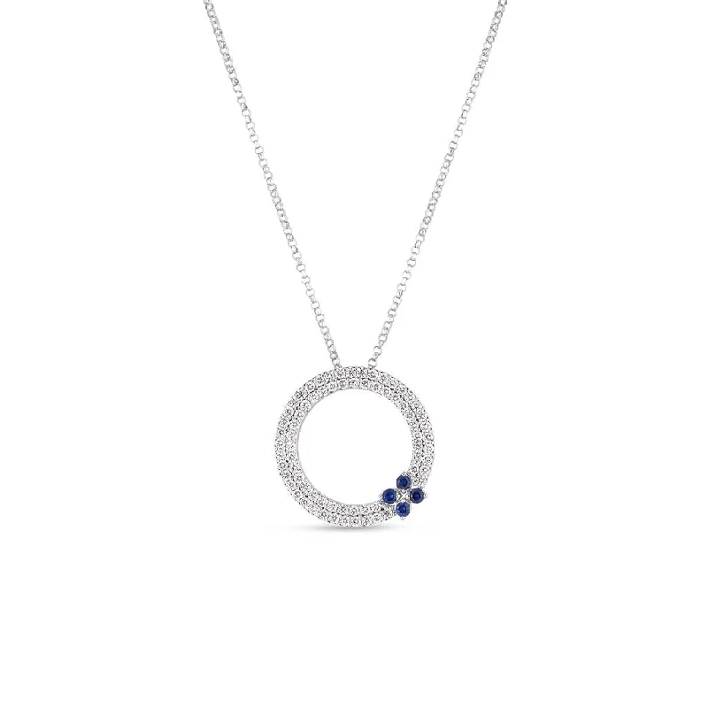 Ruby Engagement Ring for Women-Custom Stone Necklace-Roberto Coin 18k White Gold Love in Verona Diamond And Blue Sapphire Circle Necklace