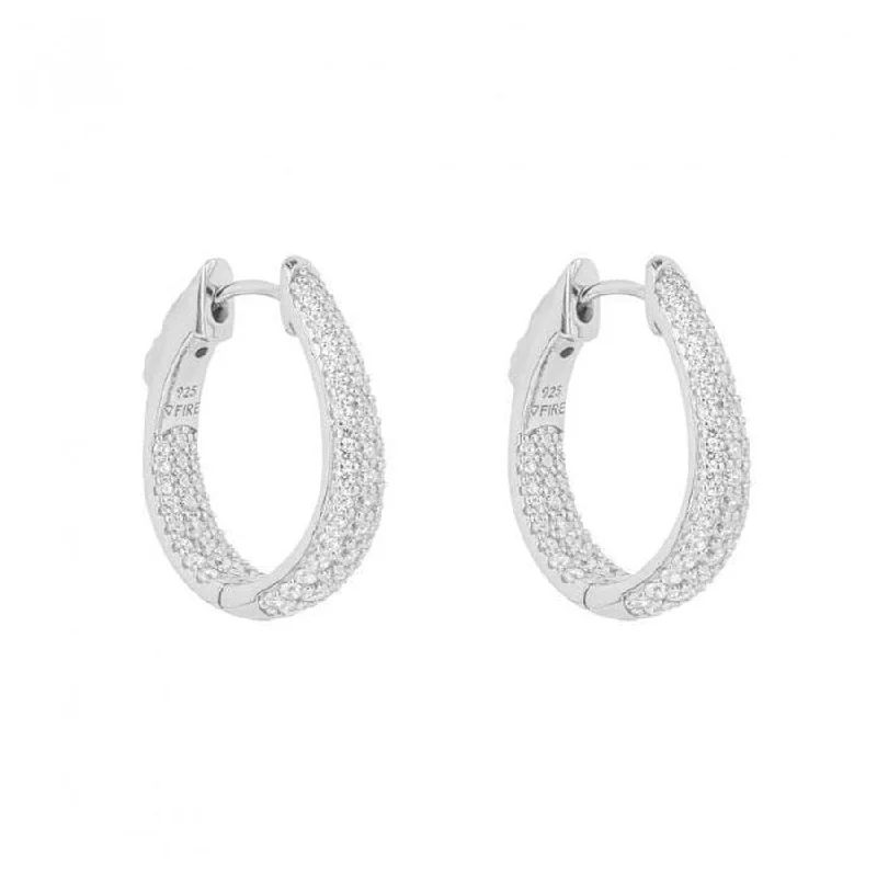 Clear Crystal Drop Earrings-Silver Pave Set Cubic Zirconia Hoop Earrings