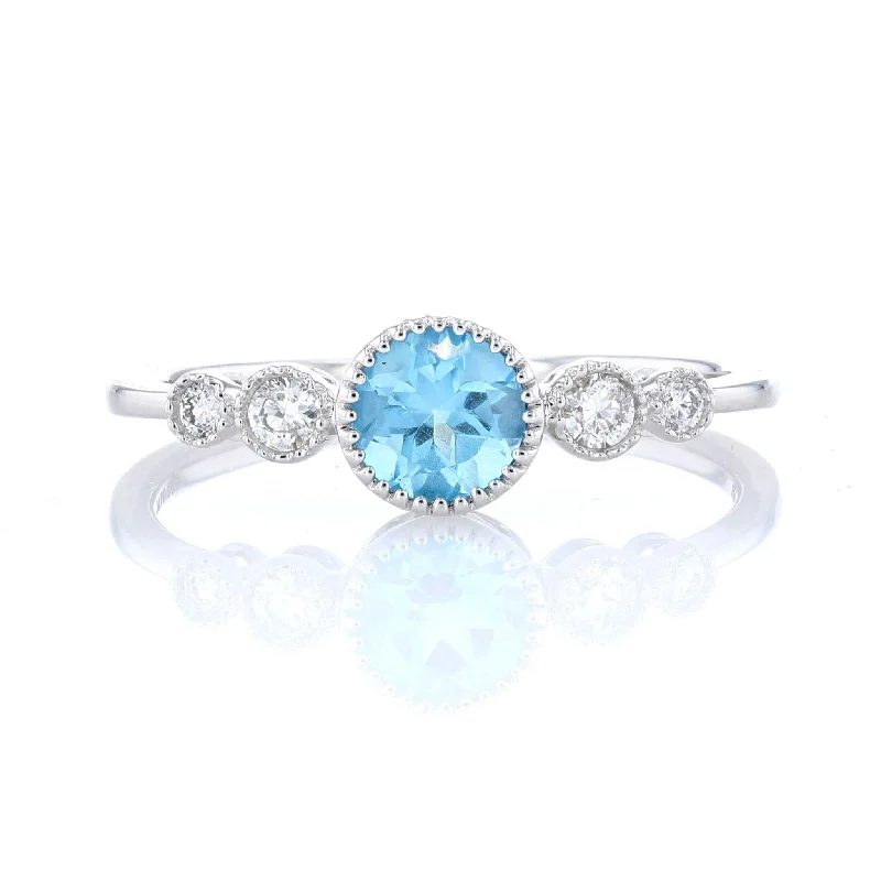 Men's Customizable Engagement RingWhite Gold Blue Topaz & Diamond Ring