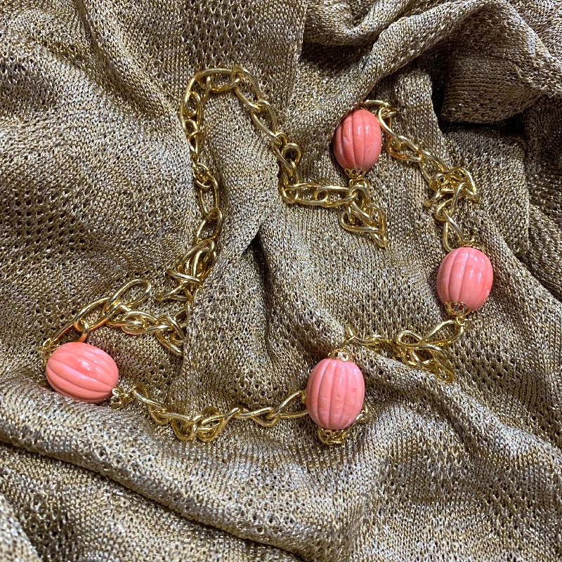 Vintage Engagement Ring Set-Long Crystal Necklace Set-Vintage coral gold chain necklace