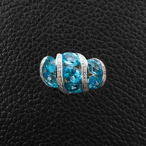 Personalized Name Wedding Ring for HerOval Blue Topaz & Diamond Ring