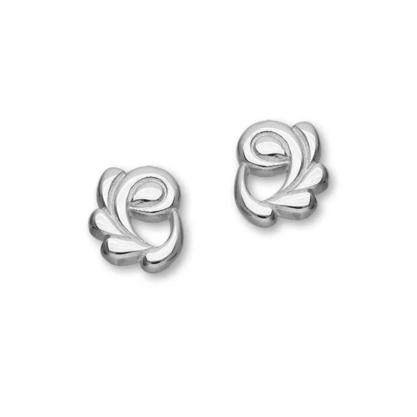 Vintage Silver Drop Earrings-Trendy Twirls Sterling Silver Flowering Stud Earrings, E1092