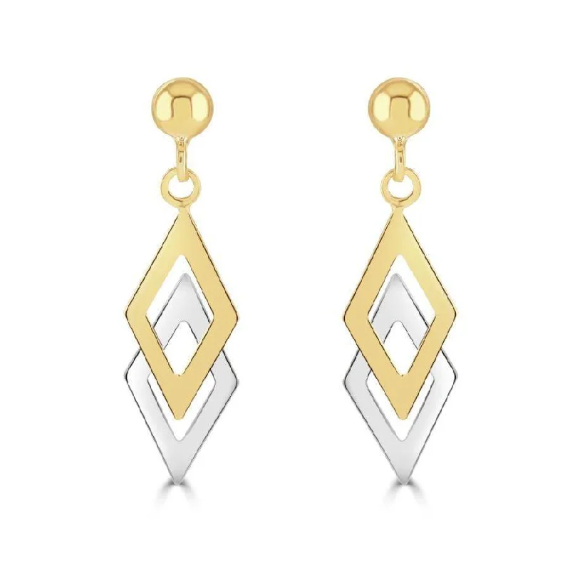 Luxury Gem Earrings-9ct Yellow & White Gold Double Kite Drop Earrings