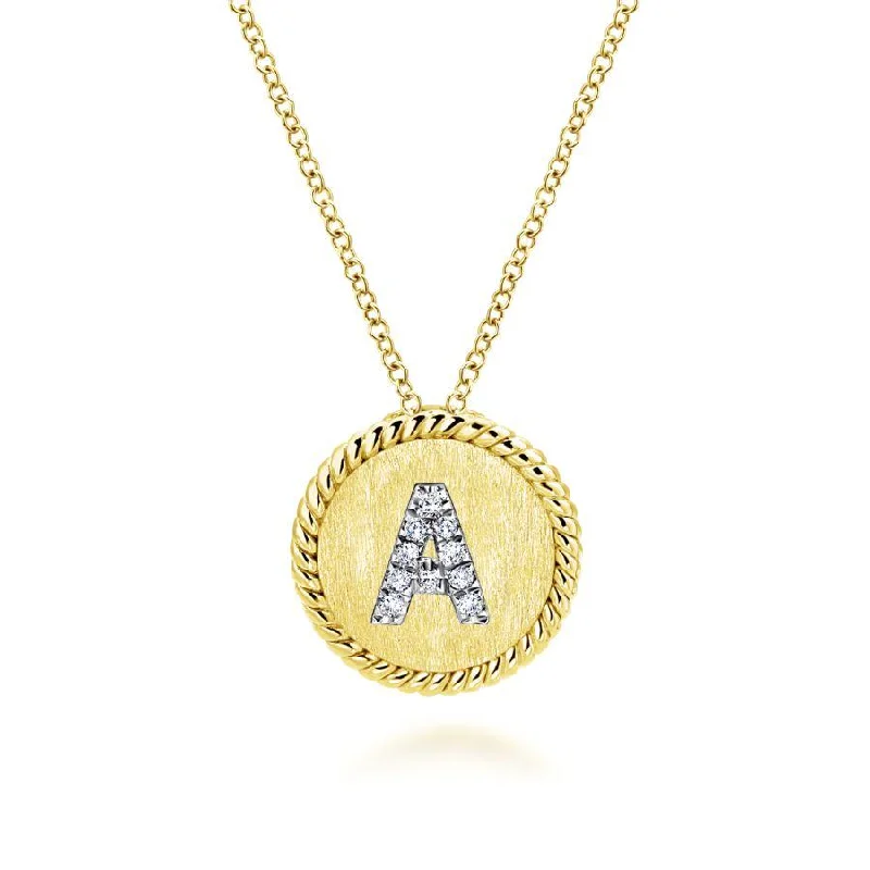 Wedding Ring with Ruby-Yellow Gold Necklace-Gabriel & Co. - NK2645A-M45JJ - 18 inch 14K Yellow White Gold Round Diamond Initial A Pendant Necklace