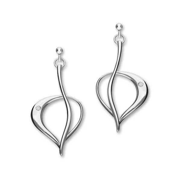 Simple Silver Drop Earrings-Leah Sterling Silver & Cubic Zirconia Drop Earrings, CE438