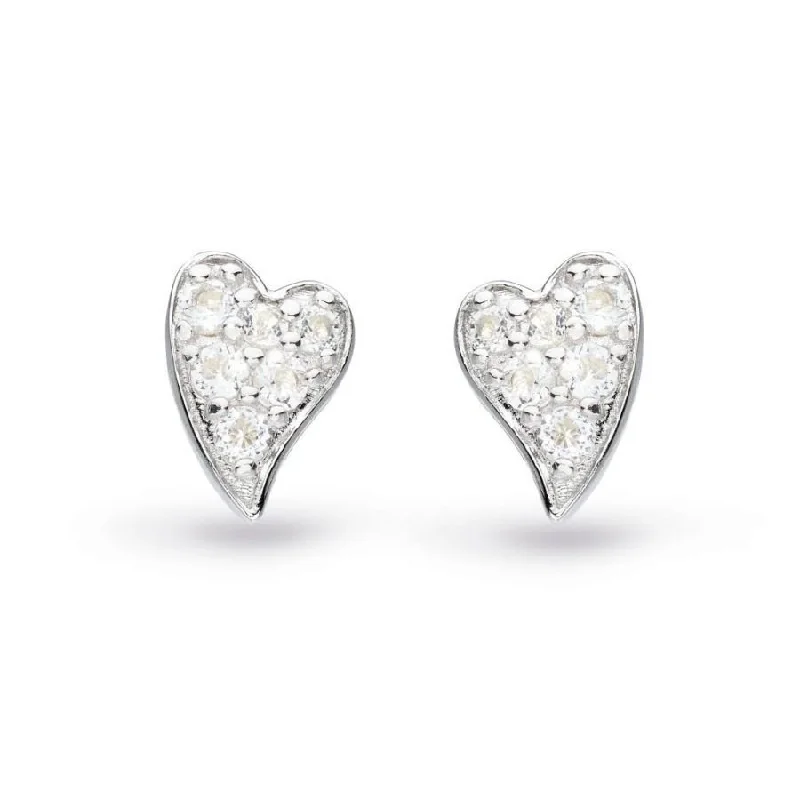 Silver Chain Earrings-Silver Desire Cherish Precious White Topaz Pave Heart Stud Earrings