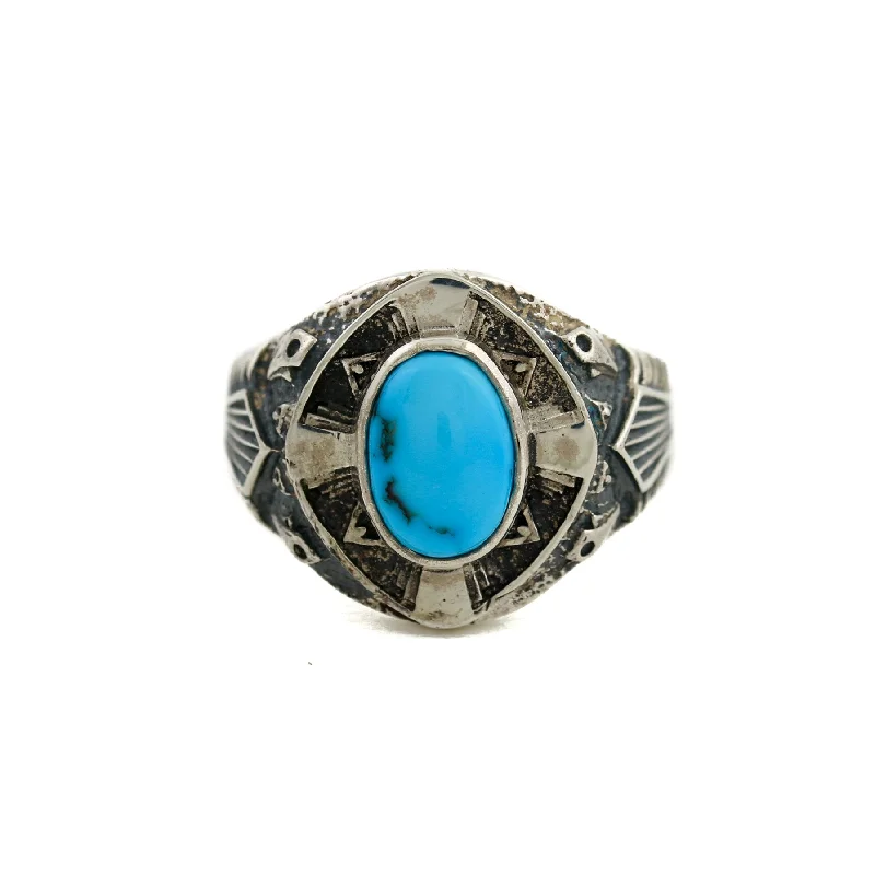 Custom Wedding Band for Men with SapphiresSilver x Electric Egyptian Turquoise "St. Augustine" Ring