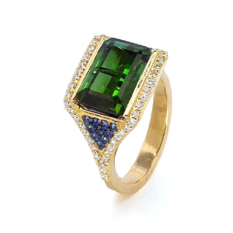 Personalized Wedding Band Set for MenGreen Tourmaline Cocktail Ring with Diamonds & Sapphires