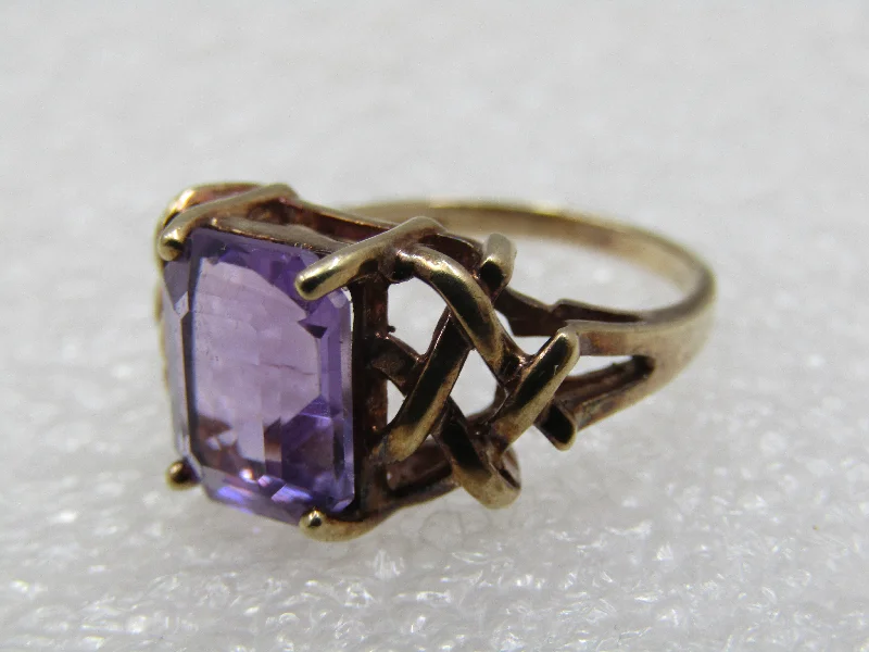 Personalized Wedding Band Set for MenVintage 10kt Amethyst Rectangular Ring, 2.75 ctw, Sz 6.25