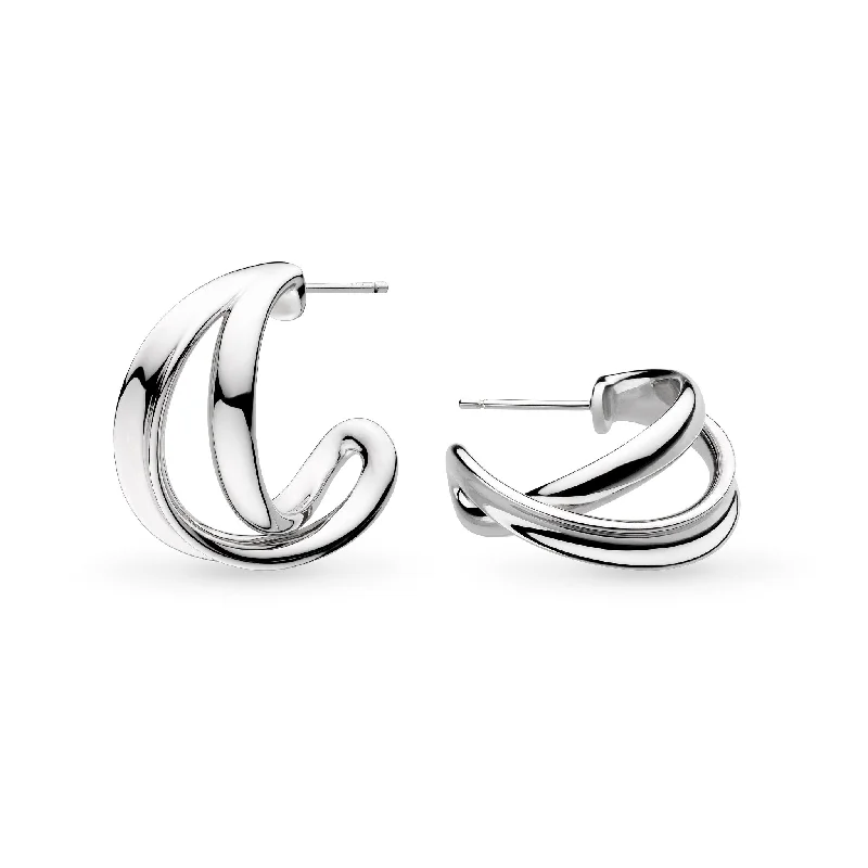 Oversized Stud Earrings for Women-Silver Grande Crossover Semi Hoop Stud Earrings