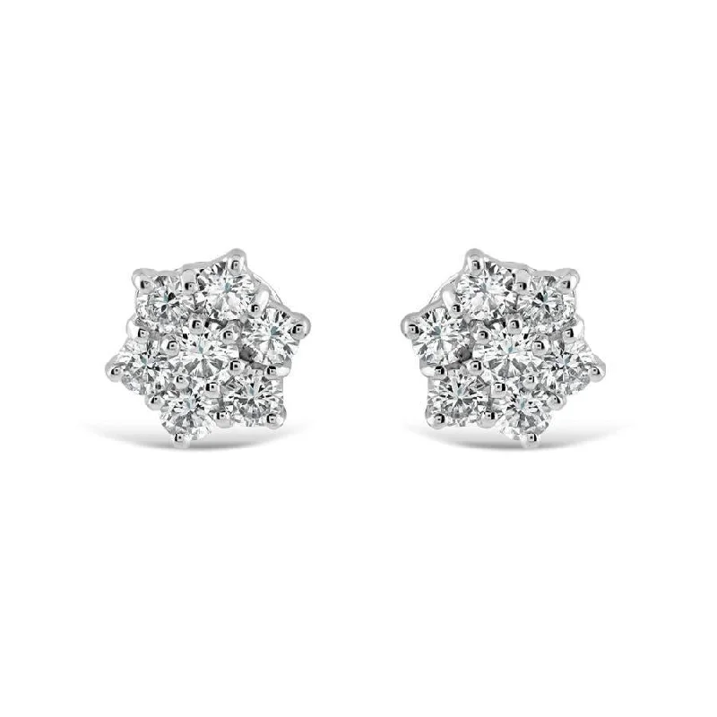 Freshwater Pearl Earrings-18ct White Gold Round Brilliant Cut Diamond Cluster Stud Earrings