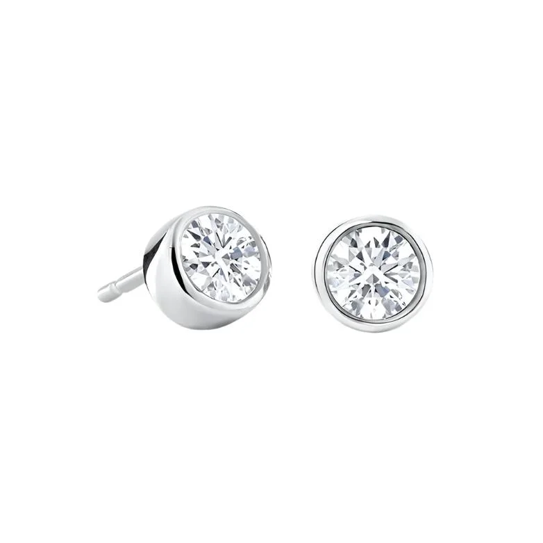 Geometric Drop Stud Earrings-9ct white gold rubover set single stone Diamond stud earrings 0.15ct