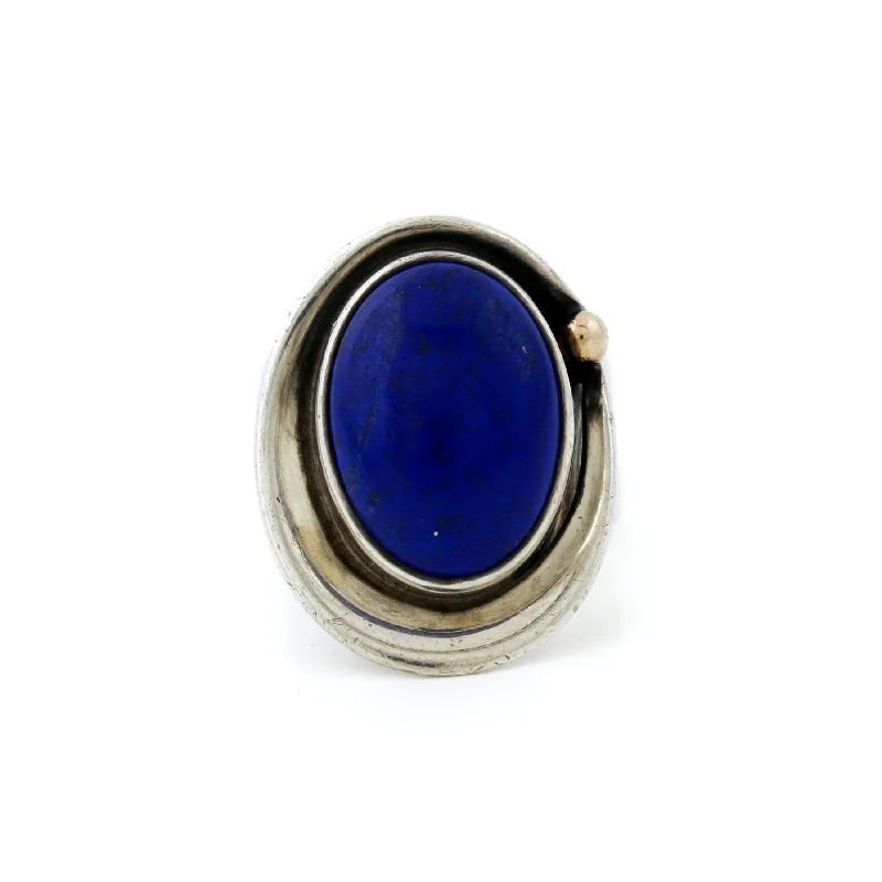 Simple Wedding Band with Custom MessageSilver Two-Toned x Vintage  Bezel-Set Oval Lapis Ring