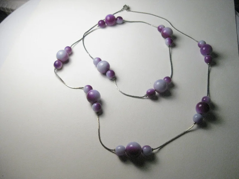 Modern Engagement Ring Set-Simple Pearl Necklace Set-Vintage Shades of Purple Beaded 28" Silvertone Necklace