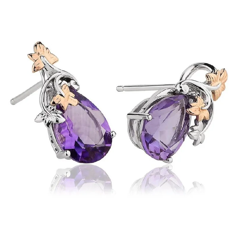 Pink Stud Earrings-18ct White & Rose Gold Great Vine Amethyst Stud Earrings