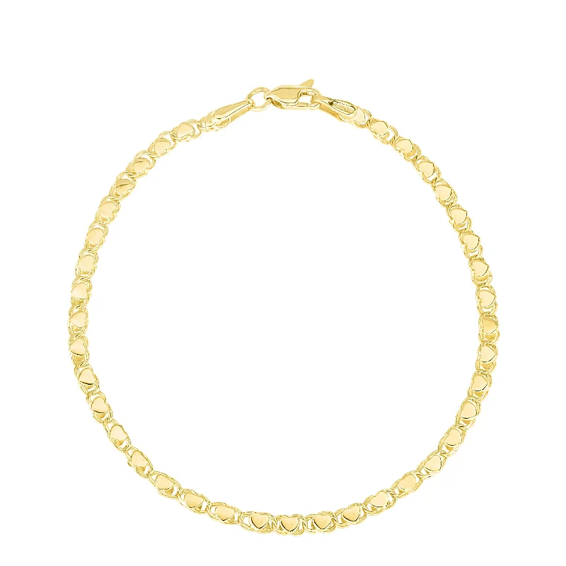 Small Beaded Bracelets-14K Gold 3mm Heart Chain