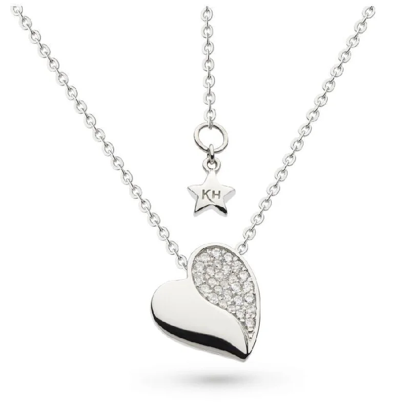 Men’s Silver Band Ring-Heart Pendant for Necklace-Silver Miniatures Cubic Zirconia Set Super Heart Necklace