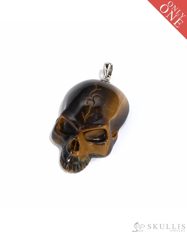 Silver Wedding Band with Engraving-Crystal Heart Pendant for Necklace-Gem Skull Pendant Necklace of Gold Tiger Eye Crystal Carved Skull, Sterling Silver - 9800070