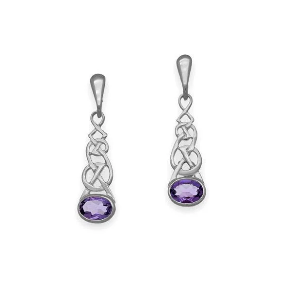 All-Metal Earrings-Celtic Silver Earrings CE18 Amethyst