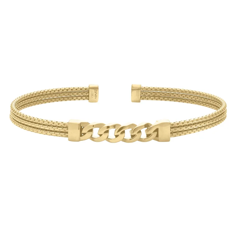 Luxury Charm Bracelets-Gold Vermeil Sterling Silver 3 Cable Curb Link Cuff Bracelet