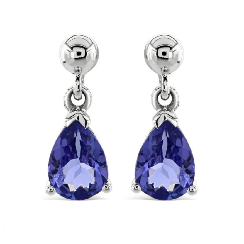 Unique Hoop Drop Earrings-9ct White Gold Pear Cut Tanzanite Drop Earrings