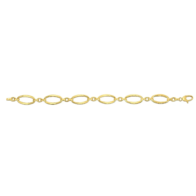 Leather Bracelets With Beads-14K Gold Polished Three Plus One Oval Link Chain