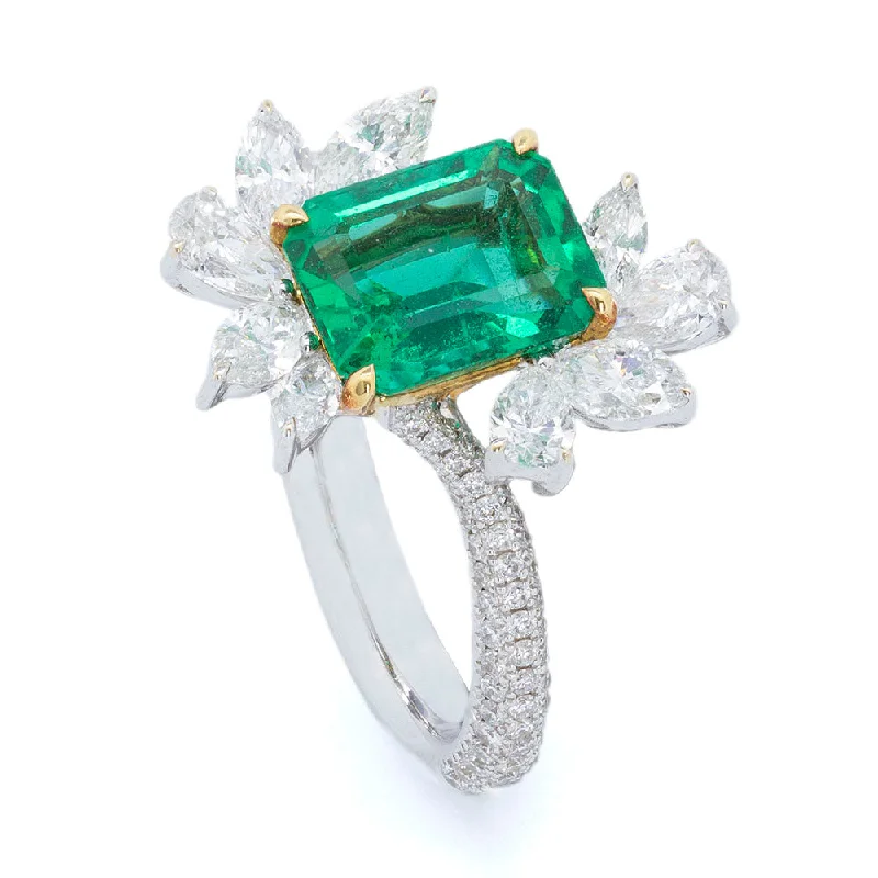 Gold Wedding Ring with Custom EngravingIntense Green Zambian Emerald Ring with Diamonds