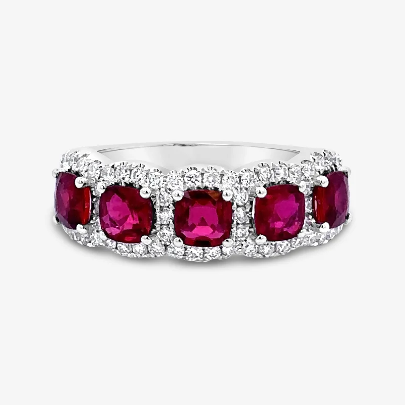 Custom Engagement Ring with Gemstone Accent5 Cushion Shapes Ruby & Diamond Medium Ring