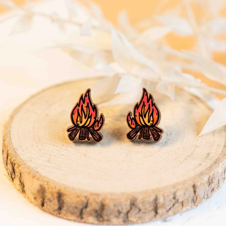 Unique Hoop Drop Earrings-Campfire Hand Painted Earrings