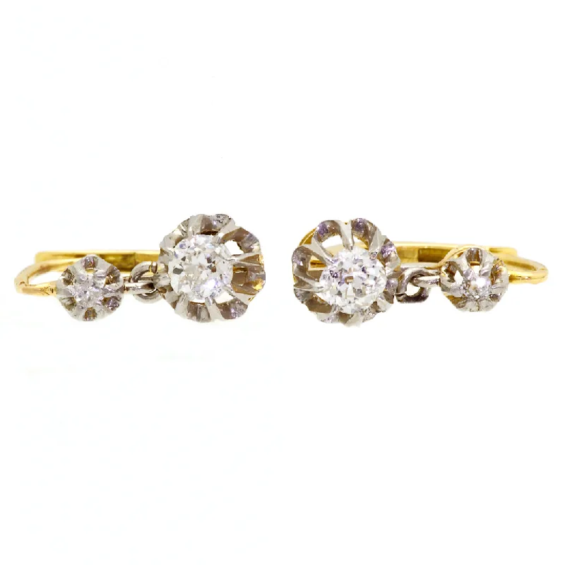 Multi-stone Crystal Earrings-Victorian Two Stone Diamond Drop Earrings