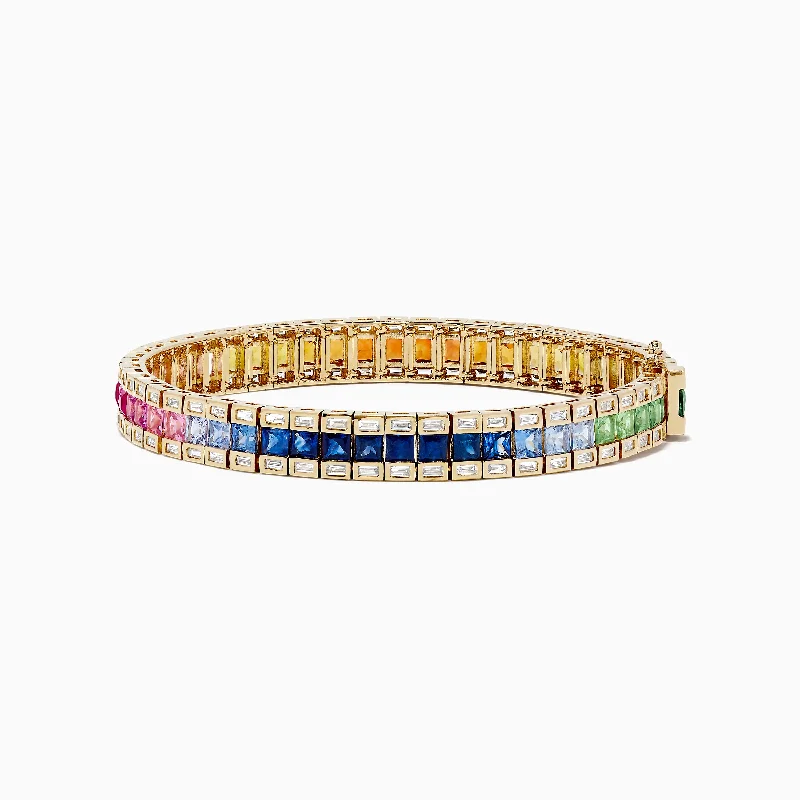 Silver Link Bracelets-Watercolors 14K Yellow Gold Multi Sapphire and Diamond Bracelet