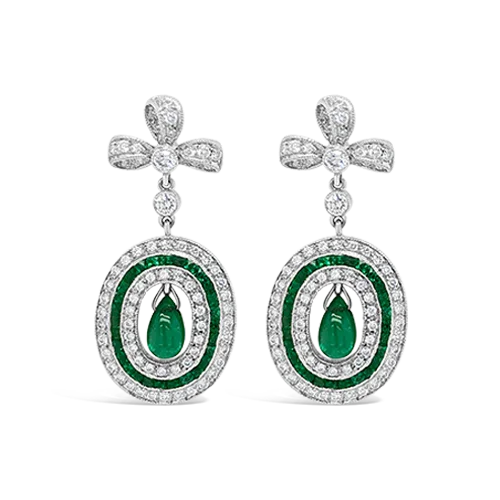 Geometric Earrings-Emerald & Diamond Estate Earrings