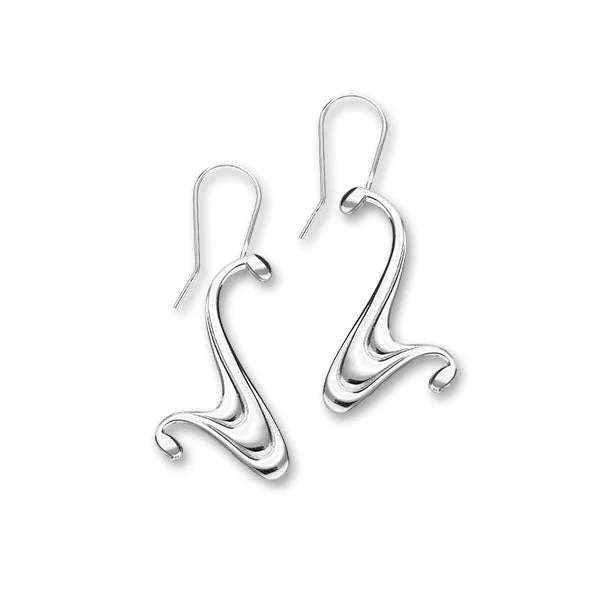 Double Crystal Earrings-Simply Stylish Sterling Silver Wave Drop Earrings, E1778