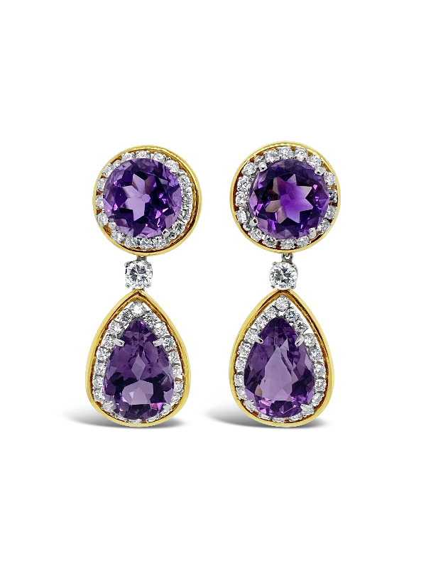 Minimalist Earrings-Amethyst & Diamond Estate Earrings