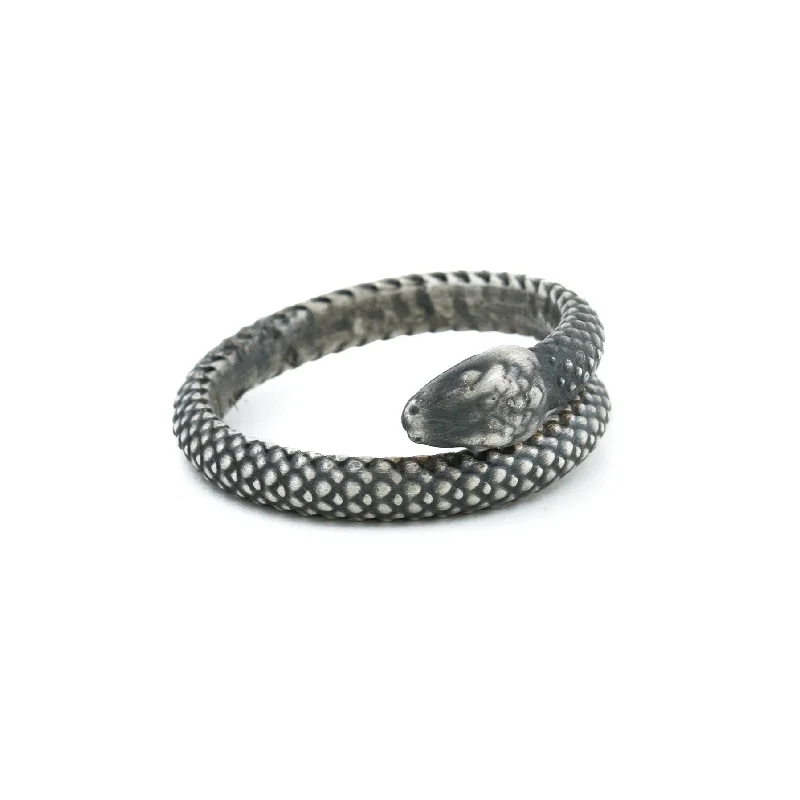 Men's Customizable Ring with EngravingBrushed Silver x "Sleeping Ouroboros" Ring