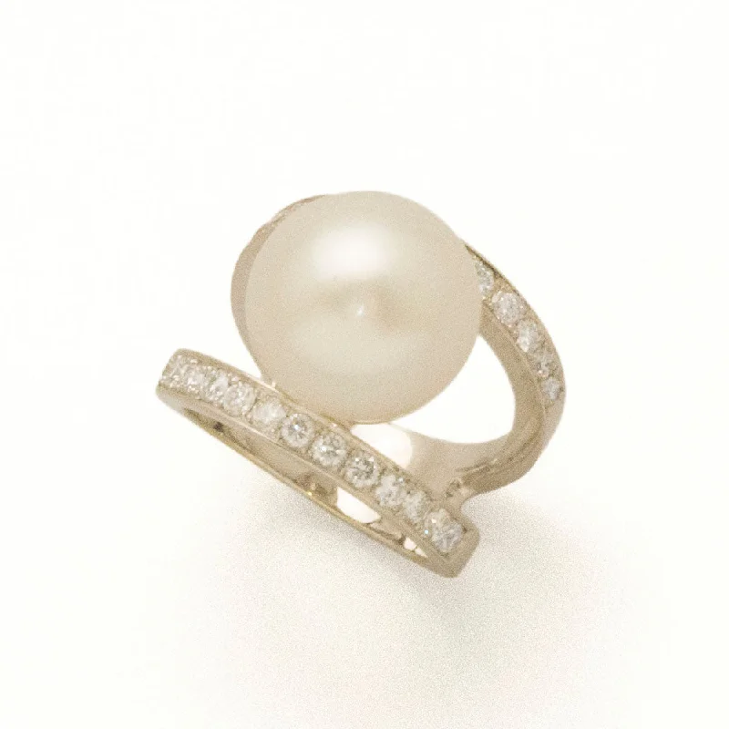 Engagement Ring with Custom EngravingDouble Shank South Sea Pearl Ring with Diamonds