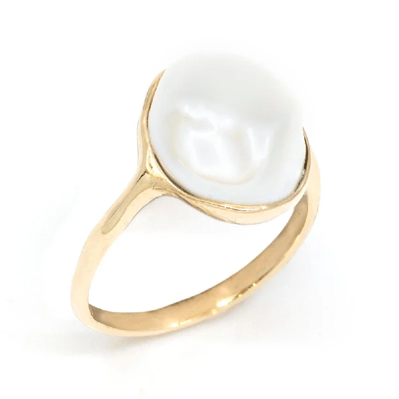 Custom Gold Band Wedding RingBaroque Freshwater Pearl Ring