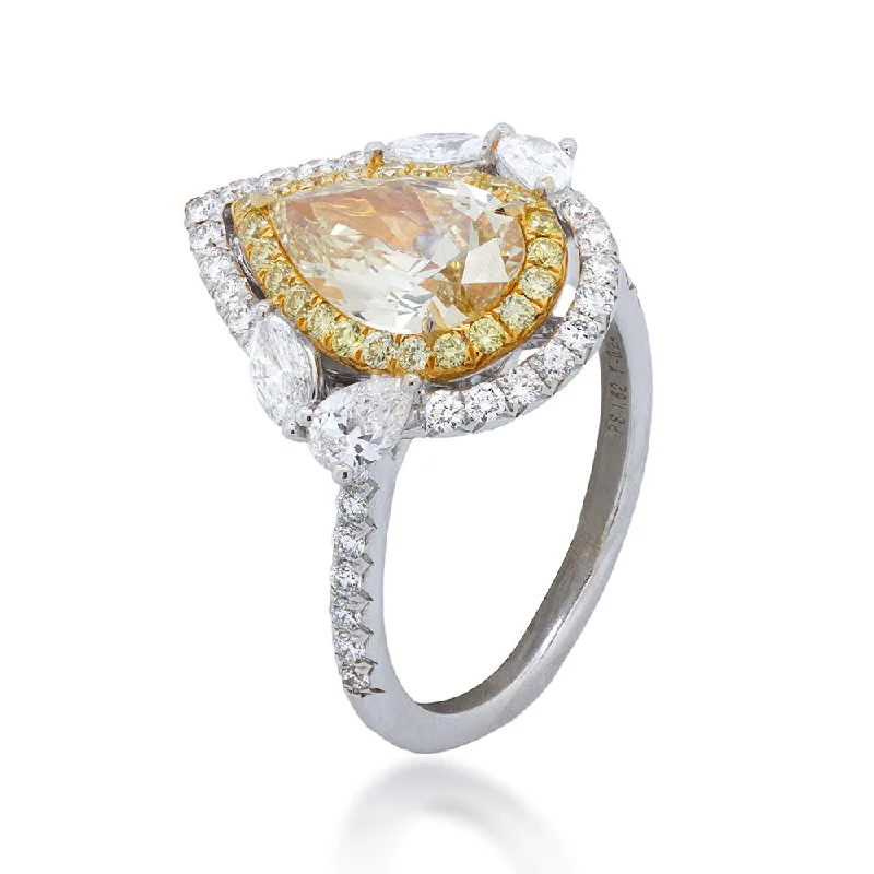 Custom Round Diamond Engagement RingFancy Brownish Yellow Pear Cut Diamond Ring