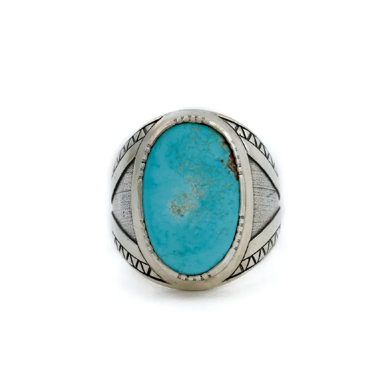 Custom Designer Wedding RingLambda Λ Ring x Natural Kingman Turquoise