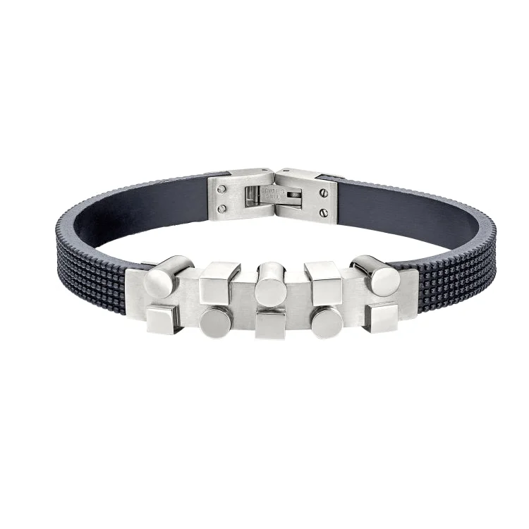 Personalized Stainless Steel Bracelets-Stainless Steel Geometric Bracelet W/Rubber